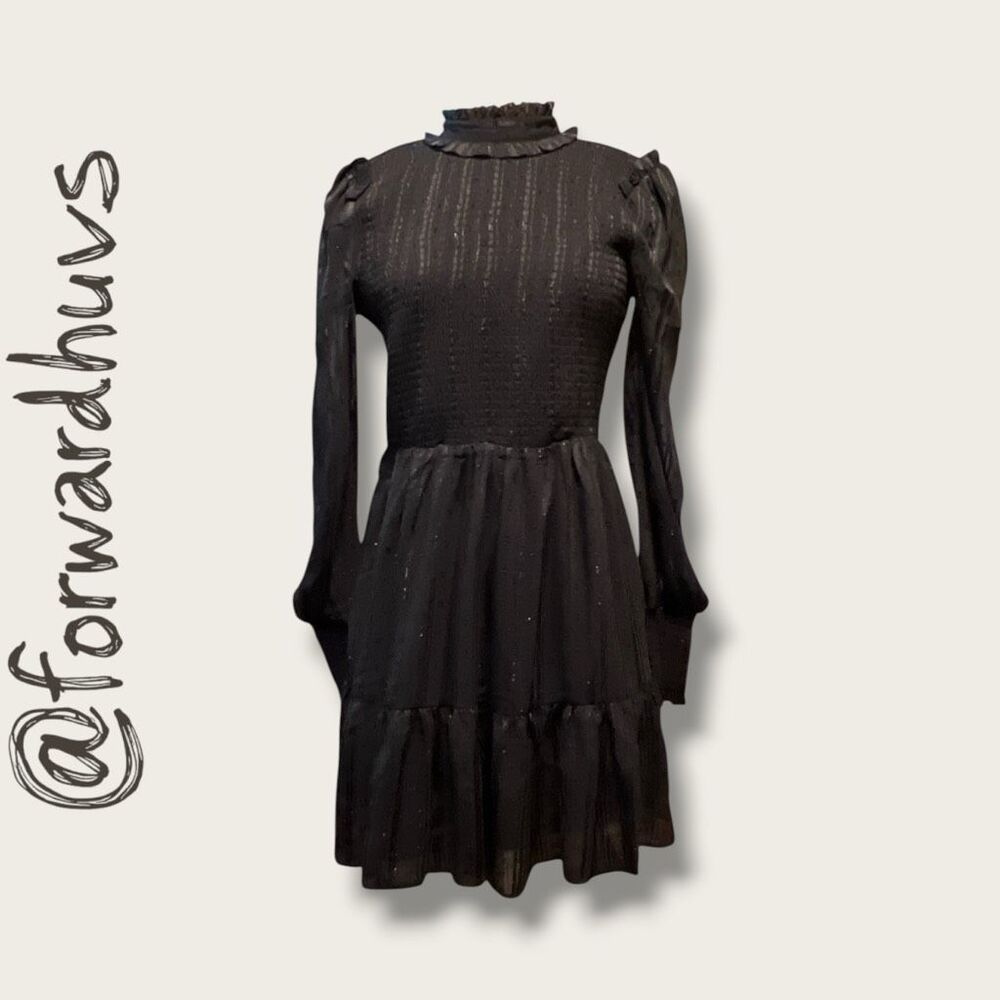 Lulus Heartful Romance Black Smocked Long Sleeve Mini Dress – Small